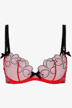 Agent Provocateur Womens Pink/red Lorna Scalloped Mesh Plunge Bra