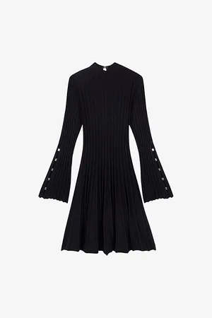 Maje Womens Flared-Cuff Long-Sleeve Stretch-Knit Mini Dress