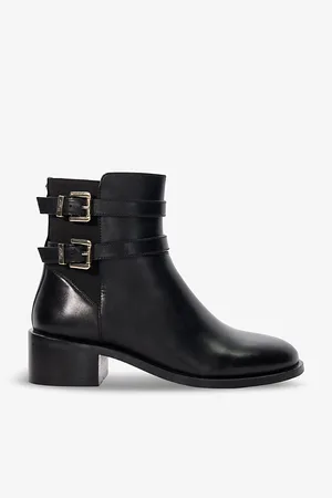Dune Womens Patter Double-Buckle Leather Heeled Ankle Boots