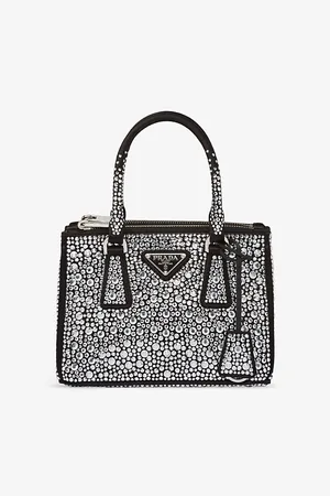 Prada Womens Galleria Mini Crystal-Embellished Satin Bag