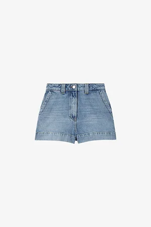 Reiss Womens Olivia Wide-Leg High-Rise Denim Shorts