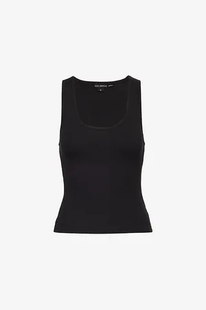 GOOD AMERICAN Womens Heritage Ribbed Stretch-Cotton Top
