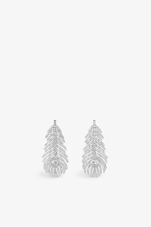 Boucheron Plume De Paon 18ct White-Gold, 2.01ct Round and 0.34ct Rose-Cut Diamond Pendant Earrings