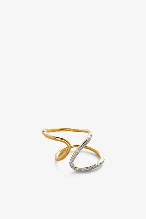 Monica Vinader Womens Riva 0.04ct Diamond and 18ct -Plated Vermeil Sterling Silver Open Ring