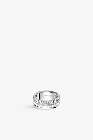 Boucheron Mens Quatre Double White Edition Small 18ct White-Gold, White Hyceram and 0.26ct Round-Brilliant Cut Diamond Ring