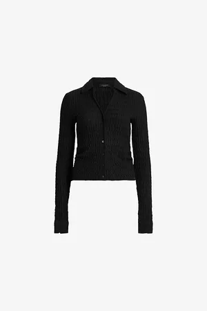 AllSaints Womens Connie V-Neck Slim-Fit Stretch-Cotton Shirt
