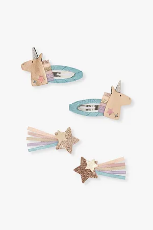 MIMI & LULA Unicorn Clic Clacs Pack Of Four Fabric Hair Clips