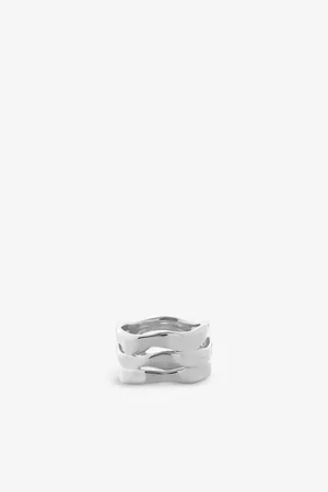 Monica Vinader Womens Wave Triple Band Sterling-Silver Ring