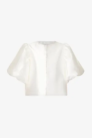By Malina Womens Cleo Round-Neck Puff-Shoulder Woven Blouse