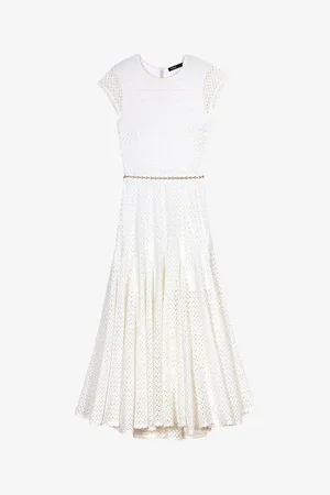 Maje Womens Round-Neck Short-Sleeve Crochet-Knit Maxi Dress