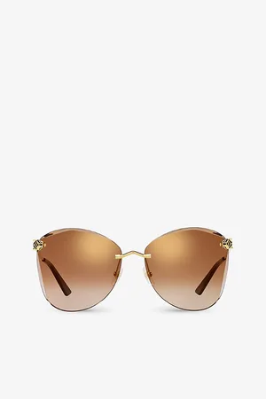 Cartier Womens ct0398S-002 Panthère De Round-Frame Metal Sunglasses