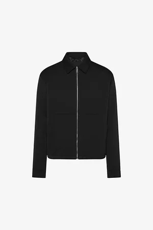 Prada Mens Logo Plaque Spread-Collar Cotton and Silk Jacket