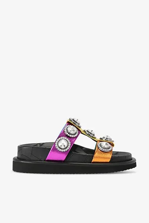 Kurt Geiger Womens Orson Crystal-Embellished Flat Leather Sandals