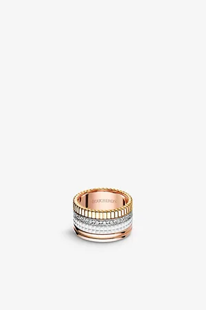 Boucheron Mens Quatre 18ct White, Yellow and Pink Gold, 0.49ct Diamond and Ceramic Ring