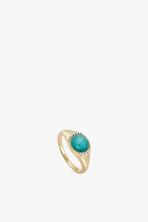 ASTLEY CLARKE Womens Luna 18ct Yellow Gold-Plated Vermeil Sterling-Silver and Amazonite Signet Ring