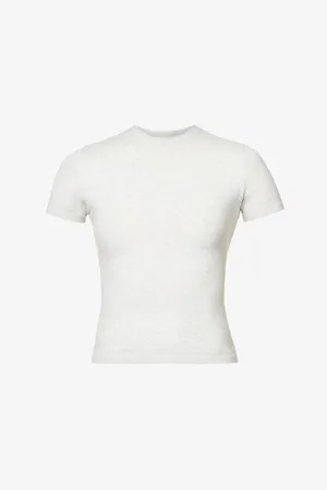 Adanola Womens Round-Neck Slim-Fit Stretch-Cotton Top