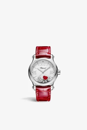 Chopard 278582-3005 Happy Sport Stainless-Steel, 0.24ct Diamond and Red-Stone Quartz Watch
