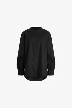 AllSaints Womens Marcie Val Embroidered-Sleeve Relaxed-Fit Organic-Cotton Shirt