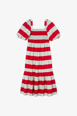 LK Bennett Womens Ruby Puff-Sleeve Striped Cotton Midi Dress