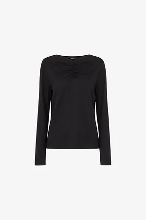 Whistles Womens Ruched V-Neck Cotton and Modal-Blend Top