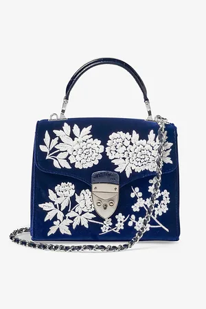 ASPINAL OF LONDON Womens Mayfair Midi Flower-Embroidery Velvet Leather Shoulder Bag