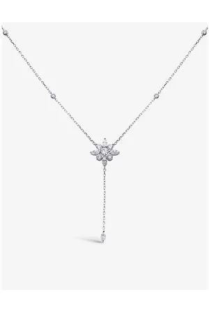 CARAT* London Womens Camelia Flower-Shaped Sterling and Cubic Zirconia Pendant Necklace