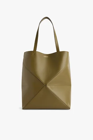Loewe Mens Puzzle Fold Large Foil-Print Branding Leather Tote Bag