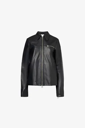 Sportmax Womens Spread-Collar Zip-Pocket Leather Jacket