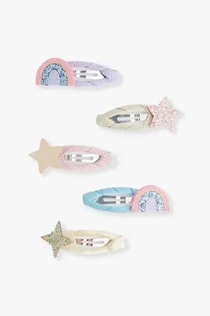 MIMI & LULA Rainbow Star Clic Clacs Pack Of Five Fabric Hair Clips