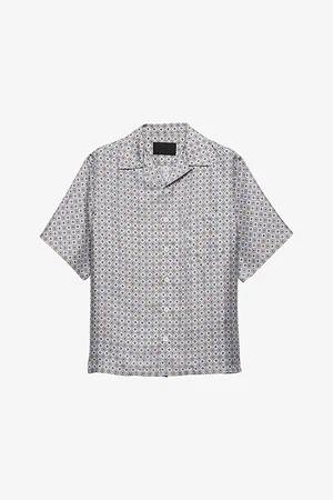 Prada Mens Graphic-Print Short-Sleeve Silk Shirt