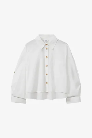 Reiss Womens Relaxed-Fit Short-Sleeve Cropped Cotton Shirt