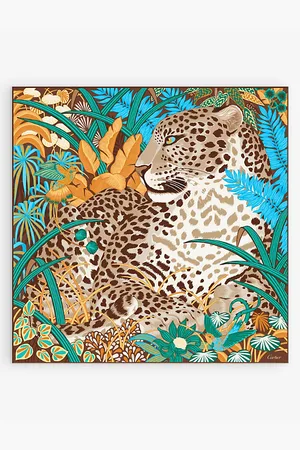 Cartier Womens Panther In The Jungle Graphic-Print Silk-Twill Scarf