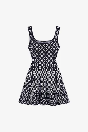 Maje Womens Square-Neck Geometric-Pattern Stretch-Knit Mini Dress