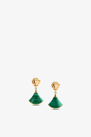 Bvlgari 18ct Yellow-Gold, 0.07 Round-Brilliant Diamond and Malachite Earrings