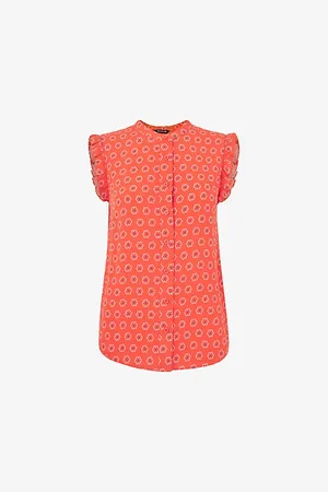 Whistles Womens Frill-Sleeve Floral-Print Woven Top