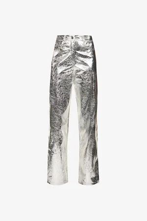 Amy Lynn Womens Lupe Metallic High-Rise Straight-Leg Faux-Leather Trousers