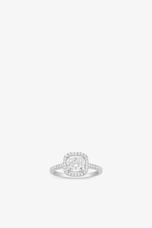 APM Monaco Womens Square Sterling- and Pavé Cubic-Zirconia Ring