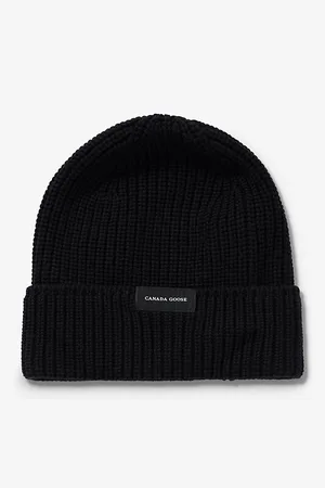 Canada Goose Mens Brand-Patch Folded-Brim Wool-Knit Beanie
