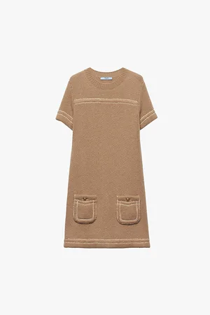 Prada Womens Triangle-Logo Cashmere Knitted Mini Dress
