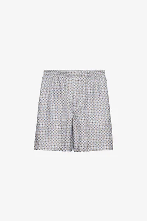 Prada Mens Geometric Floral-Print Elasticated-Waist Silk Shorts