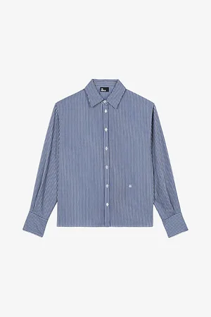 The Kooples Womens Stripe Straight-Cut Woven Shirt
