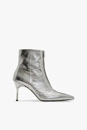 AllSaints Womens Natasha Zip-Embellished Heeled Leather Ankle Boots
