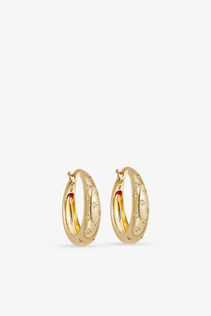 ASTLEY CLARKE Womens Celestial Mini Star-Engraved 18ct Yellow-Gold-Plated Vermeil Sterling-Silver and White Sapphire Hoop Earrings
