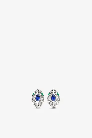 Bvlgari Serpenti 18ct White Gold, 1.67ct Brilliant-Cut Diamond, Sapphire and Emerald Earrings