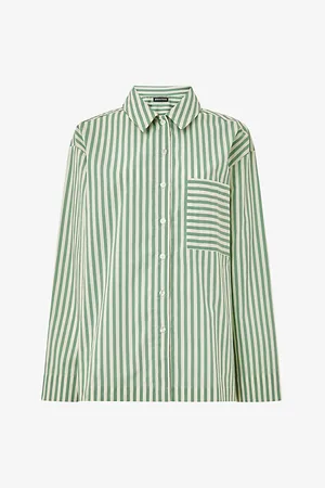 Whistles Womens Stripe-Print Relaxed-Fit Cotton Pyjama Shirt