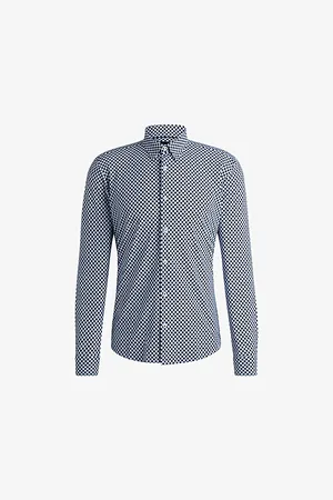 HUGO BOSS Mens Slim-Fit Micro Square-Print Stretch-Woven Shirt
