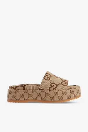 Gucci Womens Angelina Gg Lamé Slide Sandals