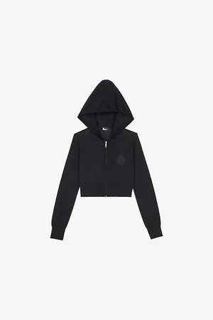 The Kooples Womens Crest-Embroidered Cropped Wool Hoody