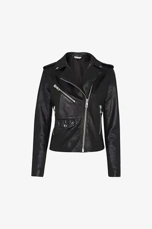 Whistles Womens Agnes Zip-Through Sheepskin-Leather Biker Jacket
