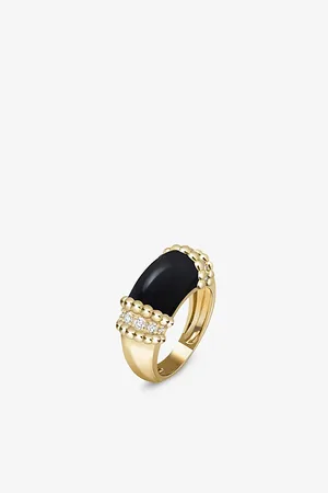 Van cleef Perlée 18ct Yellow-Gold 0.3 Round-Cut Diamond and Onyx Ring